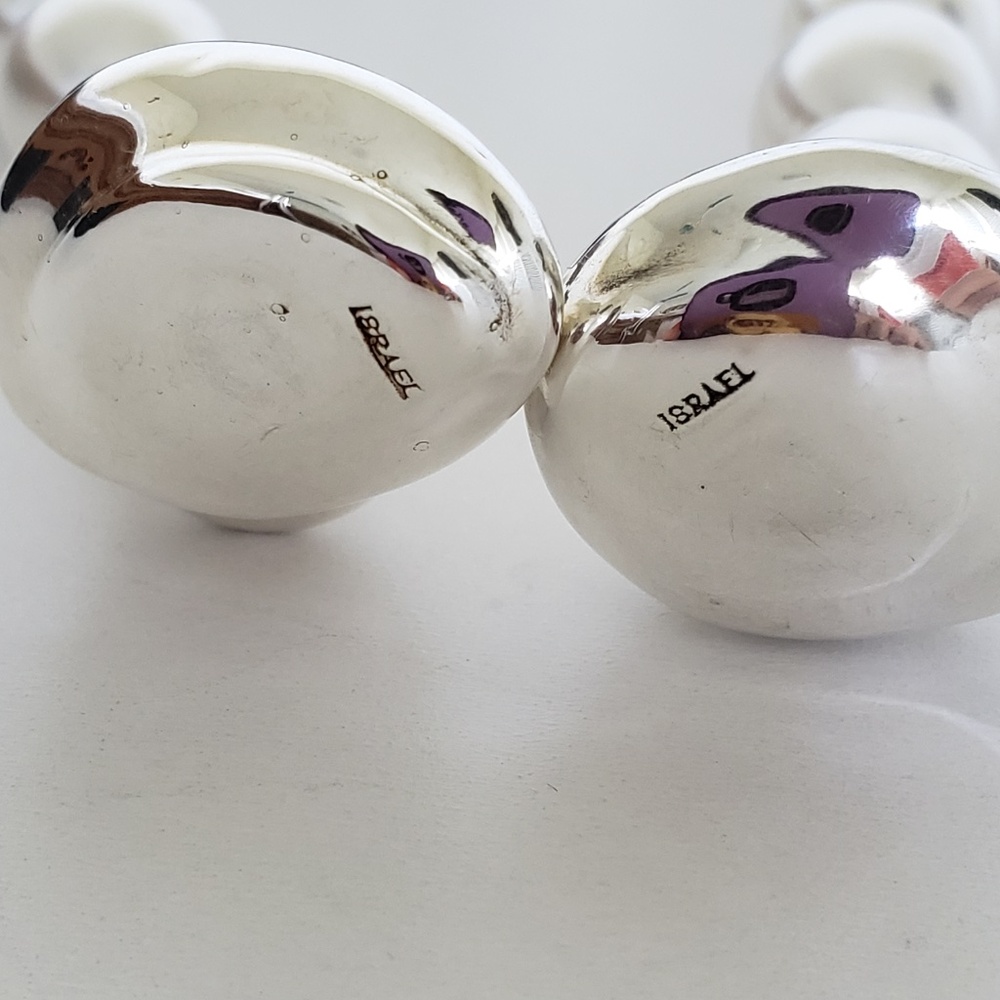 E&L Israel Sterling Silver Electroform Shell Pearl Beaded Necklace 18" - Picture 7 of 9